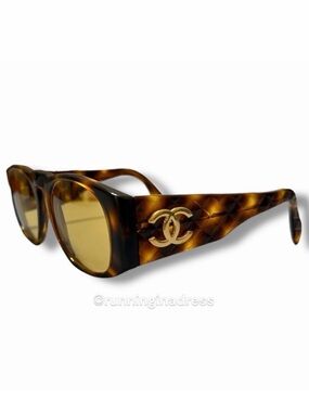 Vintage Chanel 01450 Quilted Sunglasses Tortoise Amber Lens SS 1991 Runway
